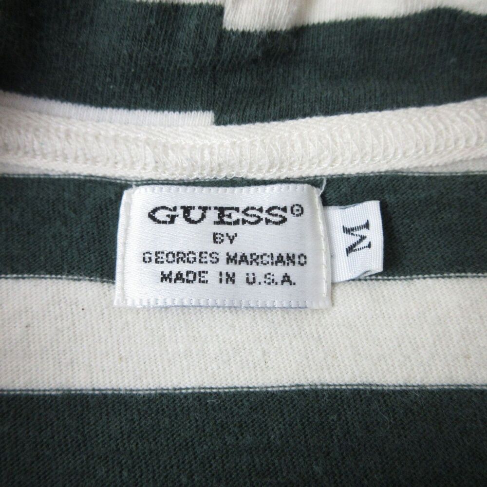 VTG Guess Jeans T-Shirt Mens M Green White Stripe Embroidered Logo Crew Neck - Picture 6 of 7